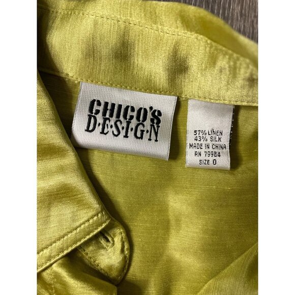 Chicos Designs Bright Green Long Sleeve Silk Blend Button Up Blouse Top Sz S - Picture 4 of 9